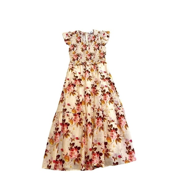 Nwot Sea New York Esme midi floral dress smocked tiered skirt cap sleeves size 6 - Picture 9 of 16